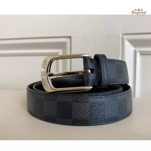 Authentic Louis Vuitton Canvas Leather Damier Graphite Ellipse Buckle Belt 90/36 - Picture 13 of 13